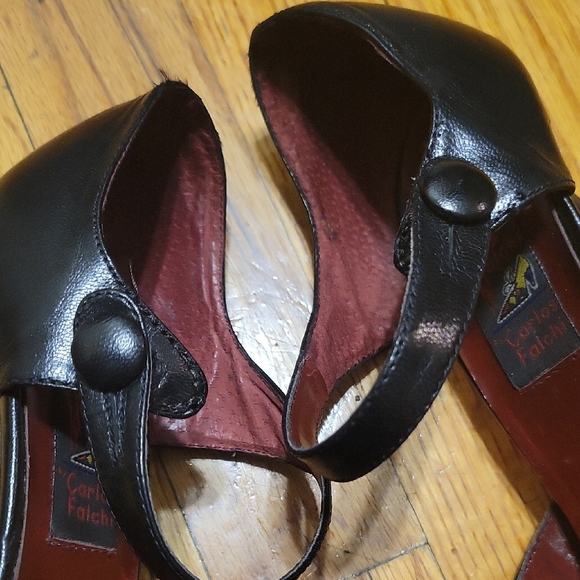 Carlos Falchi Black Leather Pointed Toe High Heels Shoea Size 7 1/2 B - Picture 3 of 16